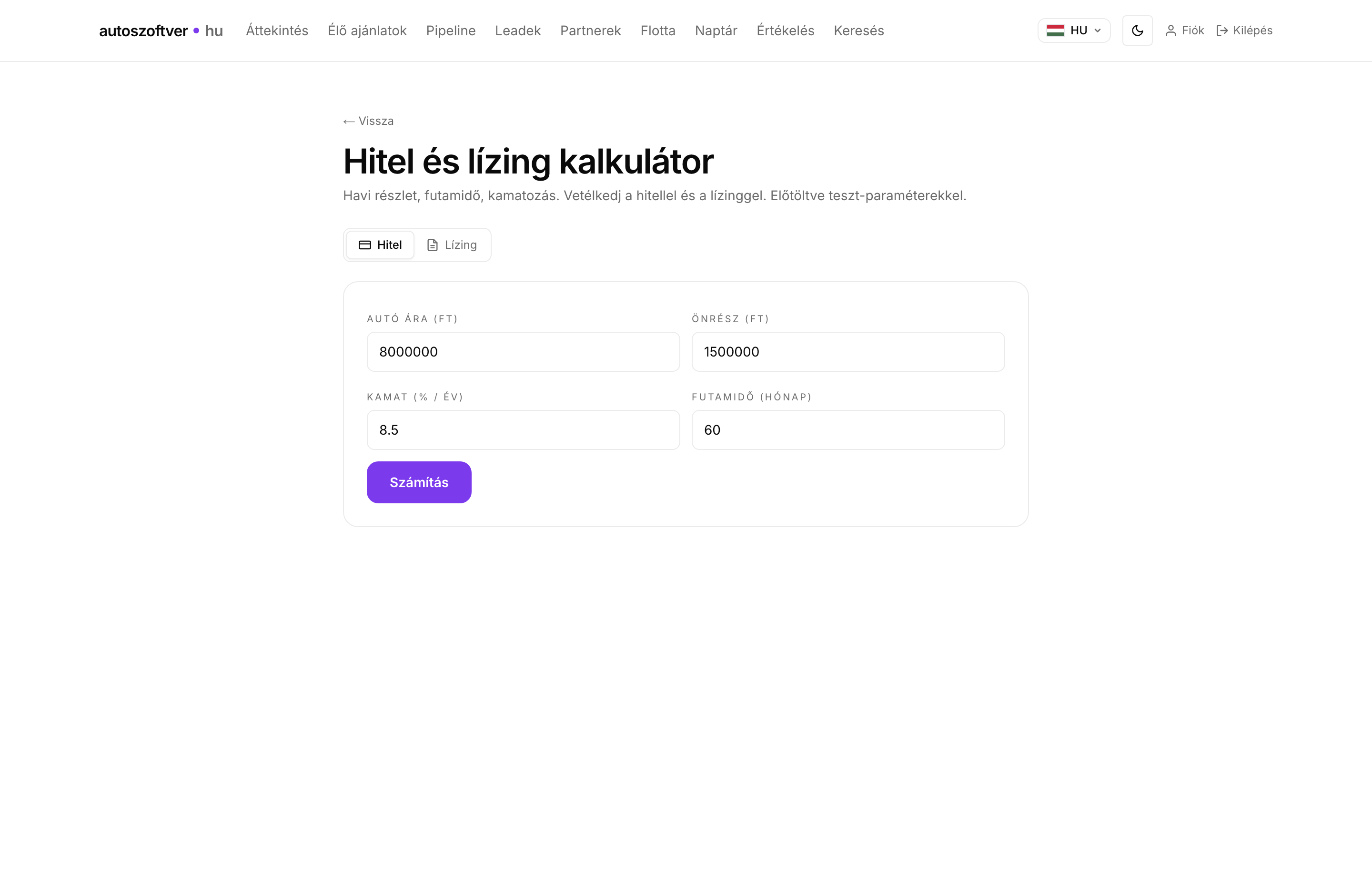 Hitel + lízing kalkulátor